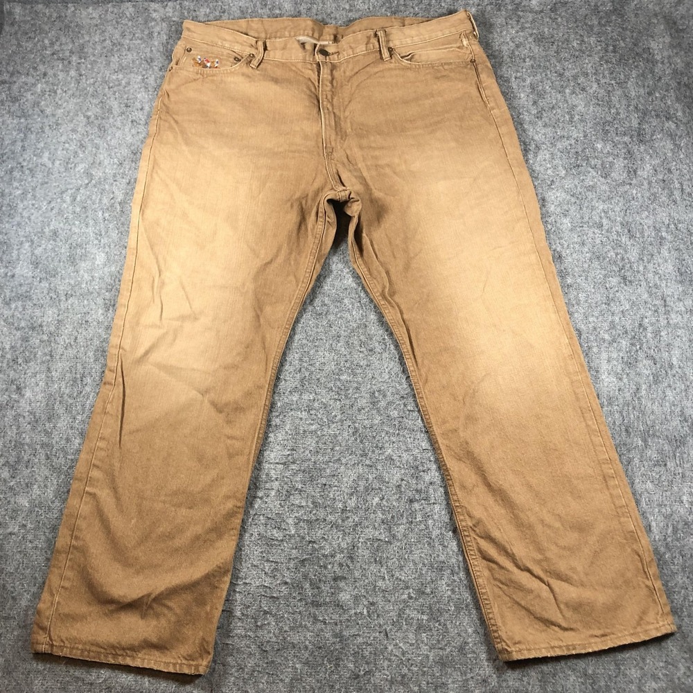 Polo Ralph Lauren Baxter Jeans Mens 42x30 Tan Straight Embroidered Horse Denim